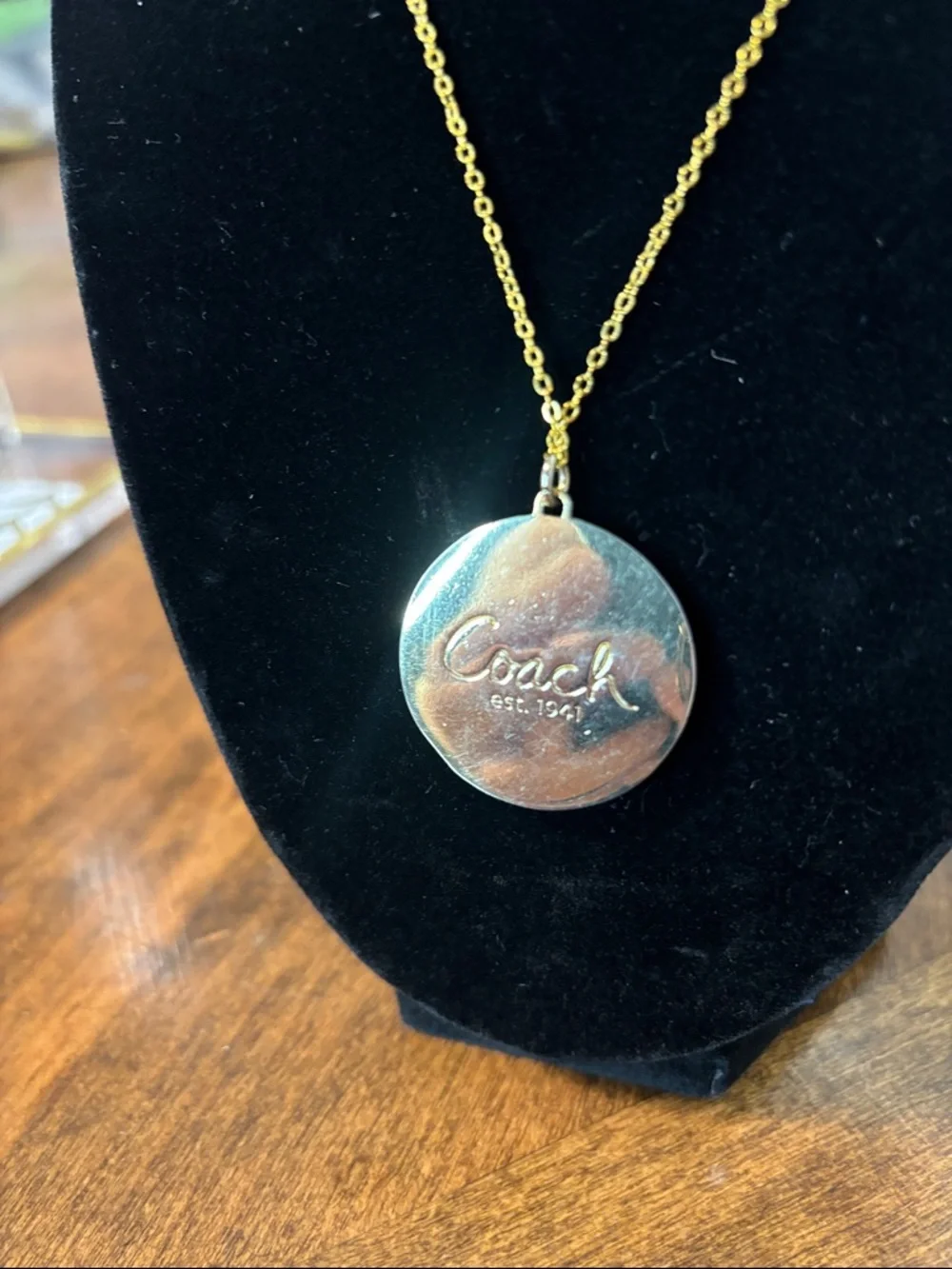 COACH Gold-Tone Circular C logo Pendant Necklace: 925 stamped chain - Picture 5 of 9